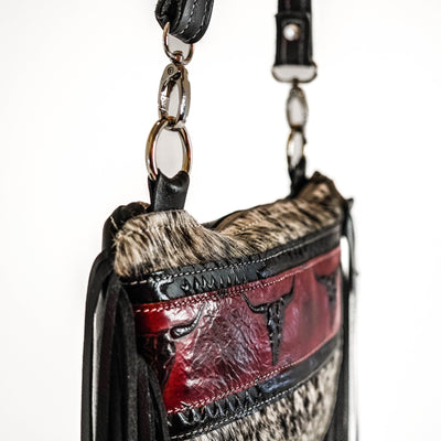 Patsy - Black & White w/ Burgundy Skulls-Patsy-Western-Cowhide-Bags-Handmade-Products-Gifts-Dancing Cactus Designs