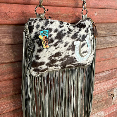 Patsy - Black & White w/ Turquoise Sand Aztec Horse Shoe-Patsy-Western-Cowhide-Bags-Handmade-Products-Gifts-Dancing Cactus Designs