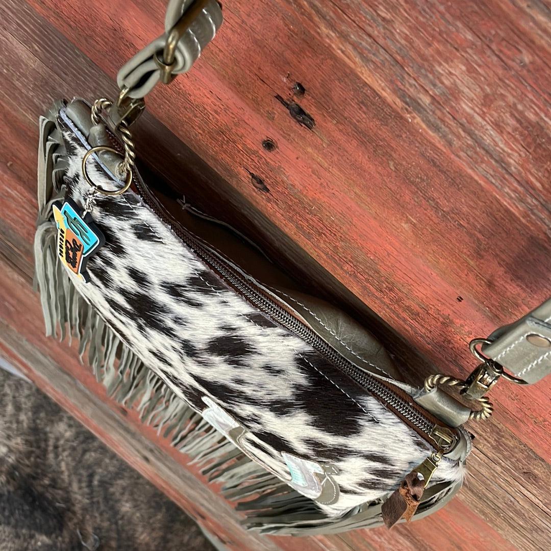 Patsy - Black & White w/ Turquoise Sand Aztec Horse Shoe-Patsy-Western-Cowhide-Bags-Handmade-Products-Gifts-Dancing Cactus Designs