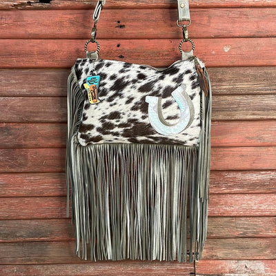 Patsy - Black & White w/ Turquoise Sand Aztec Horse Shoe-Patsy-Western-Cowhide-Bags-Handmade-Products-Gifts-Dancing Cactus Designs