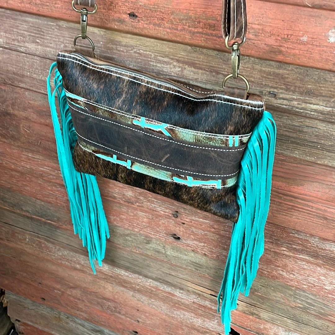 Patsy - Dark Brindle w/ Turquoise Brands-Patsy-Western-Cowhide-Bags-Handmade-Products-Gifts-Dancing Cactus Designs