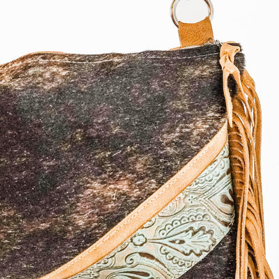 Patsy - Dark Brindle w/ Turquoise Venetian Tool-Patsy-Western-Cowhide-Bags-Handmade-Products-Gifts-Dancing Cactus Designs