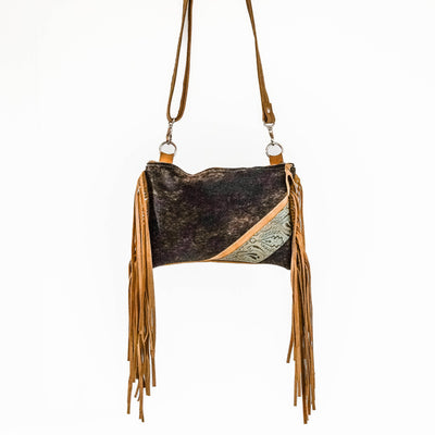 Patsy - Dark Brindle w/ Turquoise Venetian Tool-Patsy-Western-Cowhide-Bags-Handmade-Products-Gifts-Dancing Cactus Designs