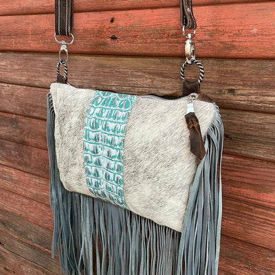 Patsy - Grey Brindle w/ Turquoise Sand Croc-Patsy-Western-Cowhide-Bags-Handmade-Products-Gifts-Dancing Cactus Designs