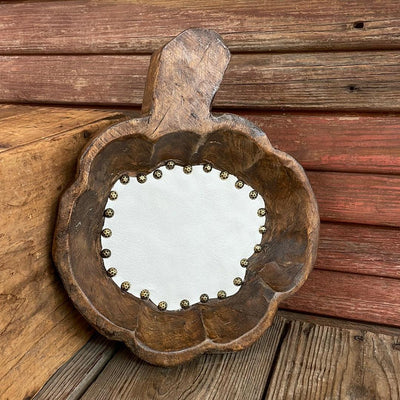 Pumpkin Décor Bowl - w/ Pure White Leather-Oval Décor Bowl - Large-Western-Cowhide-Bags-Handmade-Products-Gifts-Dancing Cactus Designs