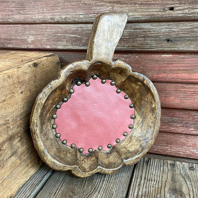 Pumpkin Décor Bowl - w/ Rust Red Leather-Oval Décor Bowl - Large-Western-Cowhide-Bags-Handmade-Products-Gifts-Dancing Cactus Designs