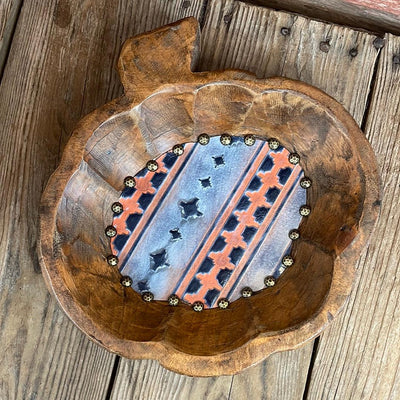 Pumpkin Décor Bowl - w/ Teton Sundown Navajo-Oval Décor Bowl - Large-Western-Cowhide-Bags-Handmade-Products-Gifts-Dancing Cactus Designs