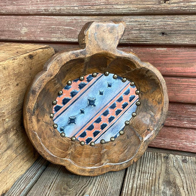 Pumpkin Décor Bowl - w/ Teton Sundown Navajo-Oval Décor Bowl - Large-Western-Cowhide-Bags-Handmade-Products-Gifts-Dancing Cactus Designs