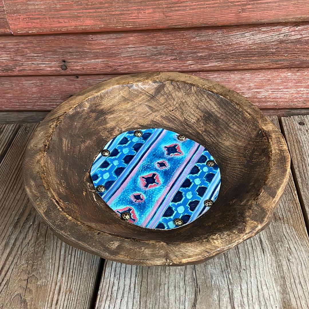 Round Décor Bowl - Medium - w/ Tucson Sundown Navajo-Round Décor Bowl - Medium-Western-Cowhide-Bags-Handmade-Products-Gifts-Dancing Cactus Designs
