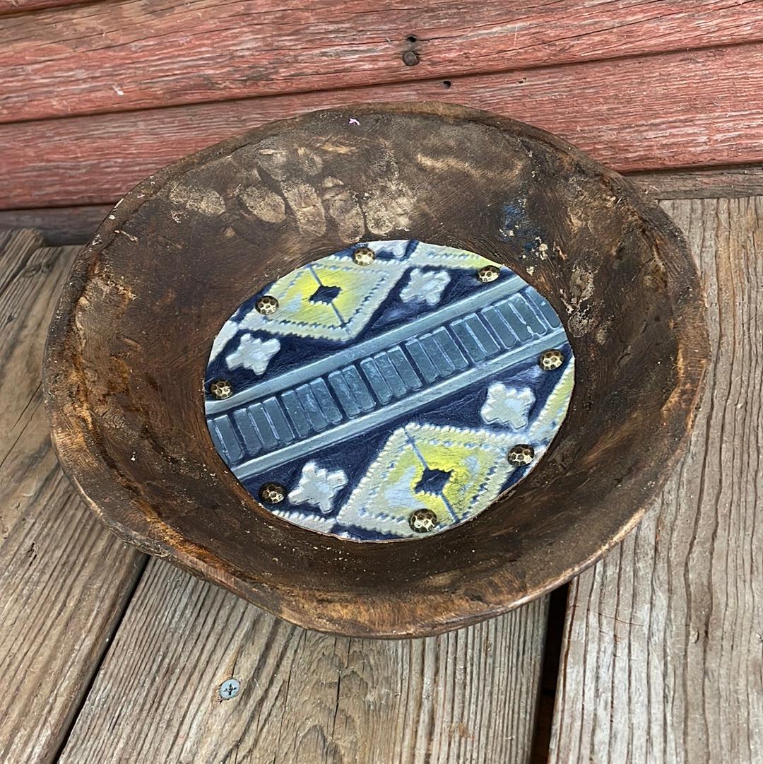 Round Décor Bowl - Small - w/ Teton Sundown Navajo-Round Décor Bowl - Small-Western-Cowhide-Bags-Handmade-Products-Gifts-Dancing Cactus Designs