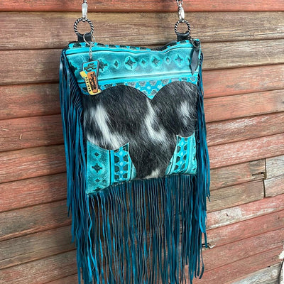 Shania - Black & White w/ Turquoise Matrix Navajo-Shania-Western-Cowhide-Bags-Handmade-Products-Gifts-Dancing Cactus Designs