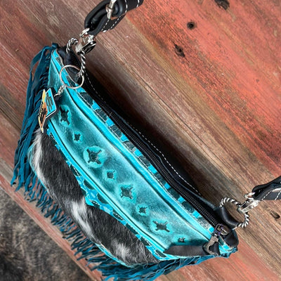 Shania - Black & White w/ Turquoise Matrix Navajo-Shania-Western-Cowhide-Bags-Handmade-Products-Gifts-Dancing Cactus Designs