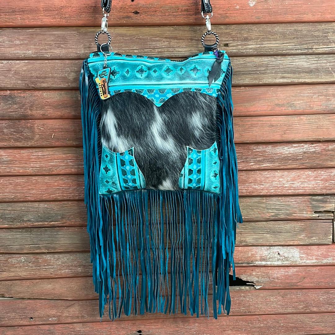 Shania - Black & White w/ Turquoise Matrix Navajo-Shania-Western-Cowhide-Bags-Handmade-Products-Gifts-Dancing Cactus Designs