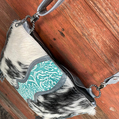 Shania - Black & White w/ Turquoise Sand Tool-Shania-Western-Cowhide-Bags-Handmade-Products-Gifts-Dancing Cactus Designs