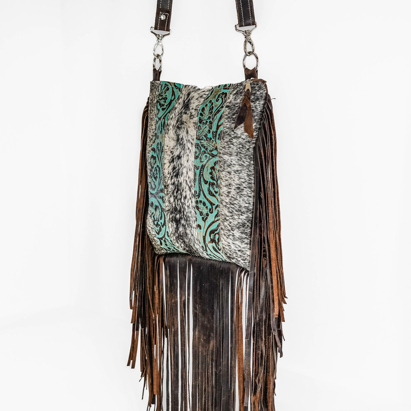 Shania - Black & White w/ Turquoise Tool-Shania-Western-Cowhide-Bags-Handmade-Products-Gifts-Dancing Cactus Designs