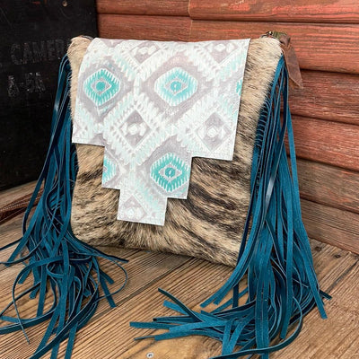 Shania - Brindle w/ Turquoise Sand Aztec Flap-Shania-Western-Cowhide-Bags-Handmade-Products-Gifts-Dancing Cactus Designs