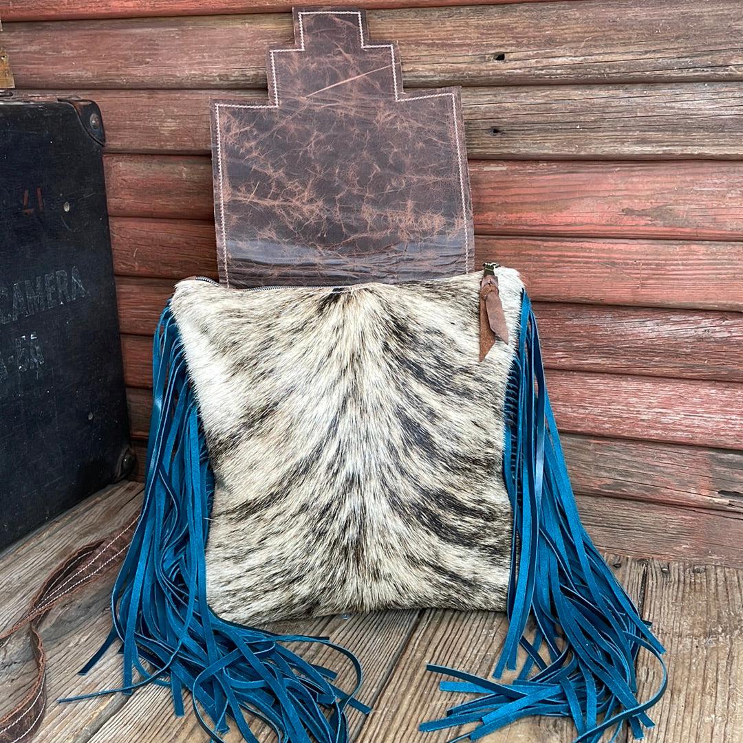 Shania - Brindle w/ Turquoise Sand Aztec Flap-Shania-Western-Cowhide-Bags-Handmade-Products-Gifts-Dancing Cactus Designs