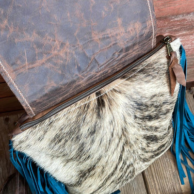 Shania - Brindle w/ Turquoise Sand Aztec Flap-Shania-Western-Cowhide-Bags-Handmade-Products-Gifts-Dancing Cactus Designs
