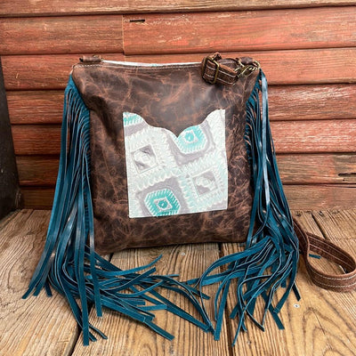 Shania - Brindle w/ Turquoise Sand Aztec Flap-Shania-Western-Cowhide-Bags-Handmade-Products-Gifts-Dancing Cactus Designs