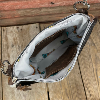 Shania - Brindle w/ Turquoise Sand Aztec Flap-Shania-Western-Cowhide-Bags-Handmade-Products-Gifts-Dancing Cactus Designs