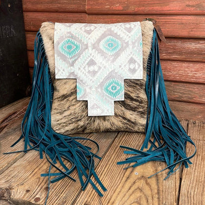 Shania - Brindle w/ Turquoise Sand Aztec Flap-Shania-Western-Cowhide-Bags-Handmade-Products-Gifts-Dancing Cactus Designs