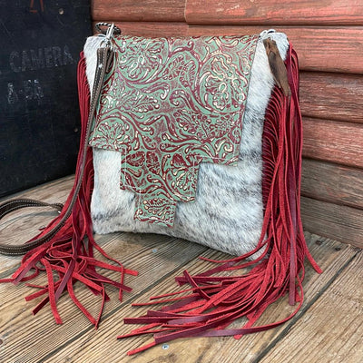Shania - Grey Brindle w/ Cucumber Melon Tool Flap-Shania-Western-Cowhide-Bags-Handmade-Products-Gifts-Dancing Cactus Designs