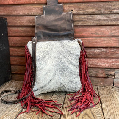 Shania - Grey Brindle w/ Cucumber Melon Tool Flap-Shania-Western-Cowhide-Bags-Handmade-Products-Gifts-Dancing Cactus Designs
