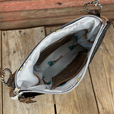 Shania - Grey Brindle w/ Cucumber Melon Tool Flap-Shania-Western-Cowhide-Bags-Handmade-Products-Gifts-Dancing Cactus Designs