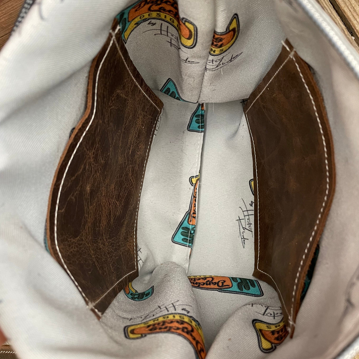Shania - Grey Brindle w/ Cucumber Melon Tool Flap-Shania-Western-Cowhide-Bags-Handmade-Products-Gifts-Dancing Cactus Designs