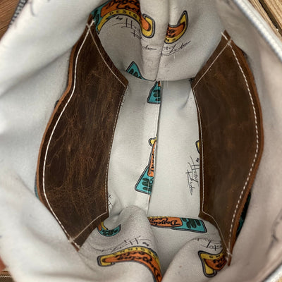 Shania - Grey Brindle w/ Cucumber Melon Tool Flap-Shania-Western-Cowhide-Bags-Handmade-Products-Gifts-Dancing Cactus Designs