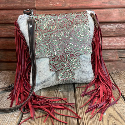 Shania - Grey Brindle w/ Cucumber Melon Tool Flap-Shania-Western-Cowhide-Bags-Handmade-Products-Gifts-Dancing Cactus Designs