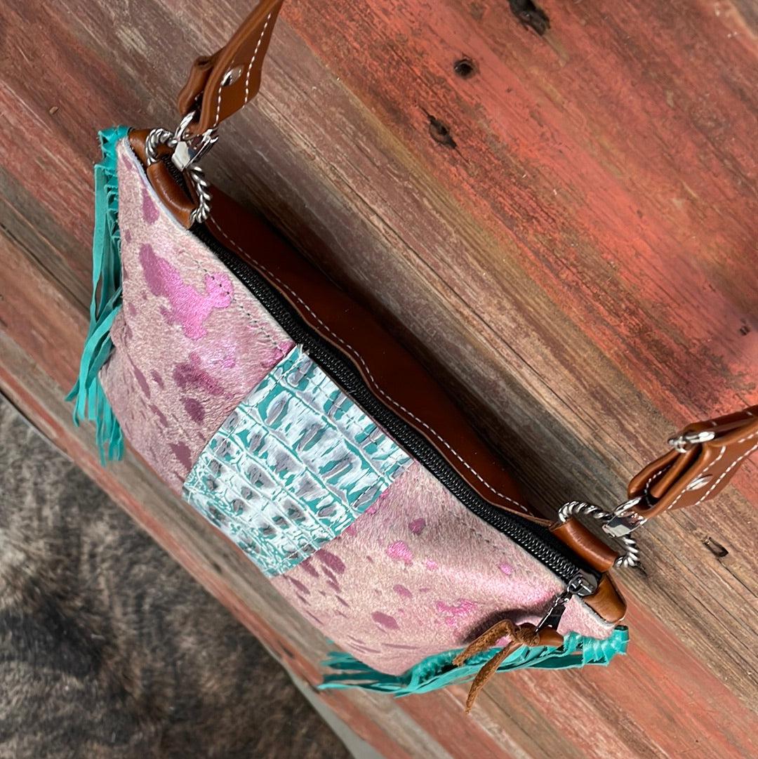 Shania - Pink Acid w/ Turquoise Sand Croc-Shania-Western-Cowhide-Bags-Handmade-Products-Gifts-Dancing Cactus Designs