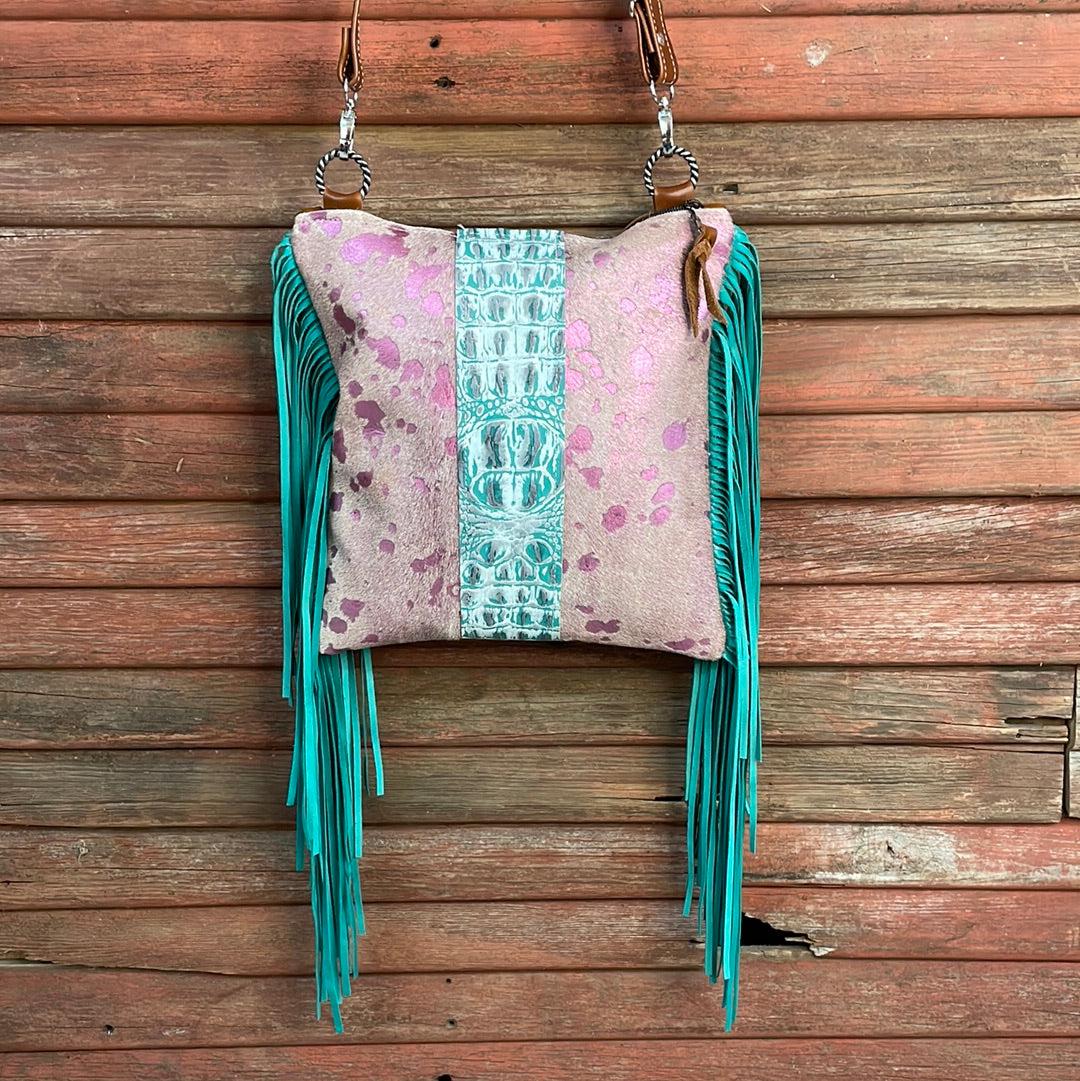 Shania - Pink Acid w/ Turquoise Sand Croc-Shania-Western-Cowhide-Bags-Handmade-Products-Gifts-Dancing Cactus Designs