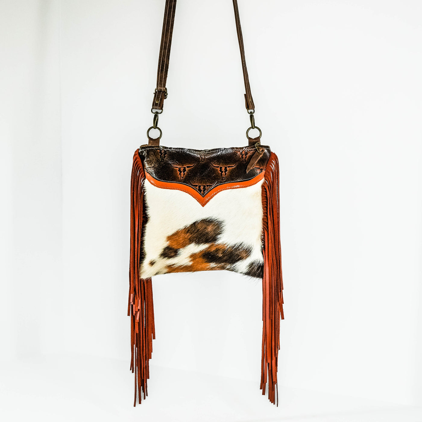 Shania - Tricolor w/ Fire Skulls-Shania-Western-Cowhide-Bags-Handmade-Products-Gifts-Dancing Cactus Designs