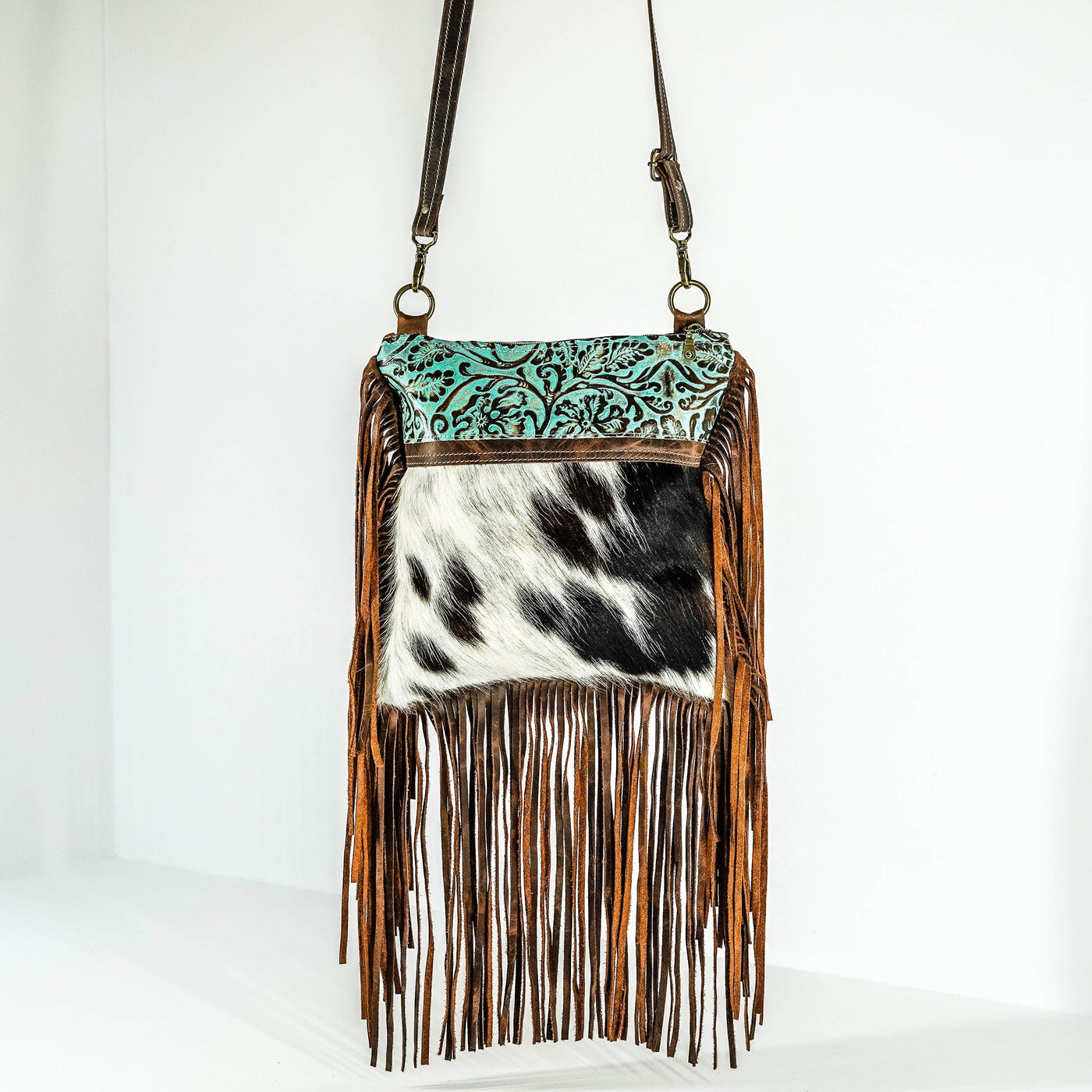 Shania - Tricolor w/ Turquoise Tool-Shania-Western-Cowhide-Bags-Handmade-Products-Gifts-Dancing Cactus Designs