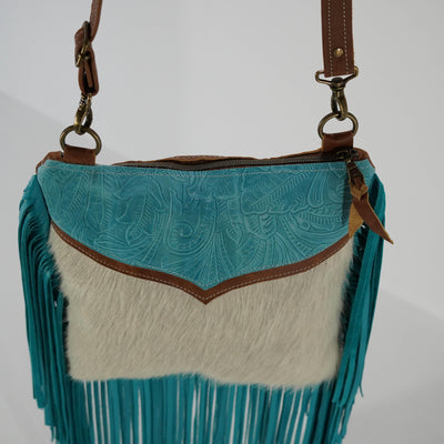 Shania - White Hide w/ Turquoise Denver Tool-Shania-Western-Cowhide-Bags-Handmade-Products-Gifts-Dancing Cactus Designs