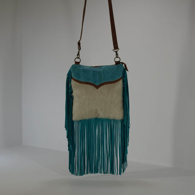 Shania - White Hide w/ Turquoise Denver Tool-Shania-Western-Cowhide-Bags-Handmade-Products-Gifts-Dancing Cactus Designs