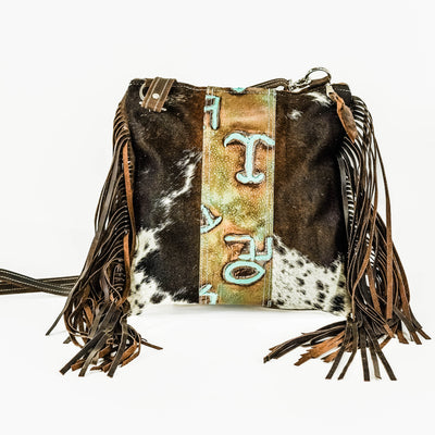 Shania (unlined) - Chocolate & White w/ Turquoise Brands-Shania (unlined)-Western-Cowhide-Bags-Handmade-Products-Gifts-Dancing Cactus Designs