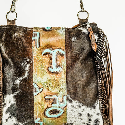 Shania (unlined) - Chocolate & White w/ Turquoise Brands-Shania (unlined)-Western-Cowhide-Bags-Handmade-Products-Gifts-Dancing Cactus Designs