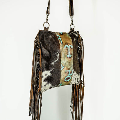 Shania (unlined) - Chocolate & White w/ Turquoise Brands-Shania (unlined)-Western-Cowhide-Bags-Handmade-Products-Gifts-Dancing Cactus Designs