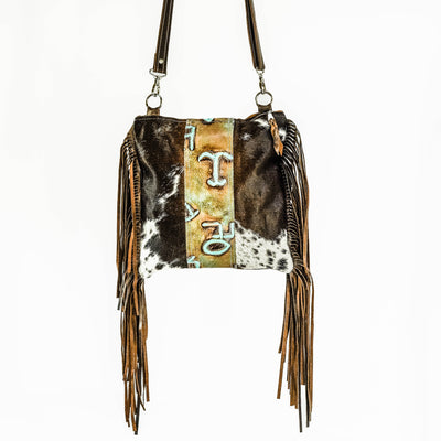 Shania (unlined) - Chocolate & White w/ Turquoise Brands-Shania (unlined)-Western-Cowhide-Bags-Handmade-Products-Gifts-Dancing Cactus Designs