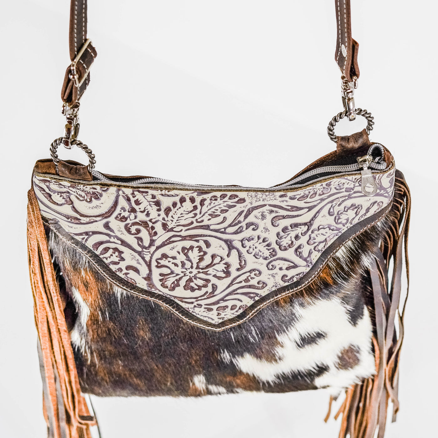 Shania (unlined) - Tricolor w/ Twilight Tool-Shania (unlined)-Western-Cowhide-Bags-Handmade-Products-Gifts-Dancing Cactus Designs