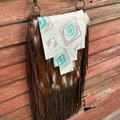 Tammy - Tricolor w/ Turquoise Sand Aztec Flap-Tammy-Western-Cowhide-Bags-Handmade-Products-Gifts-Dancing Cactus Designs