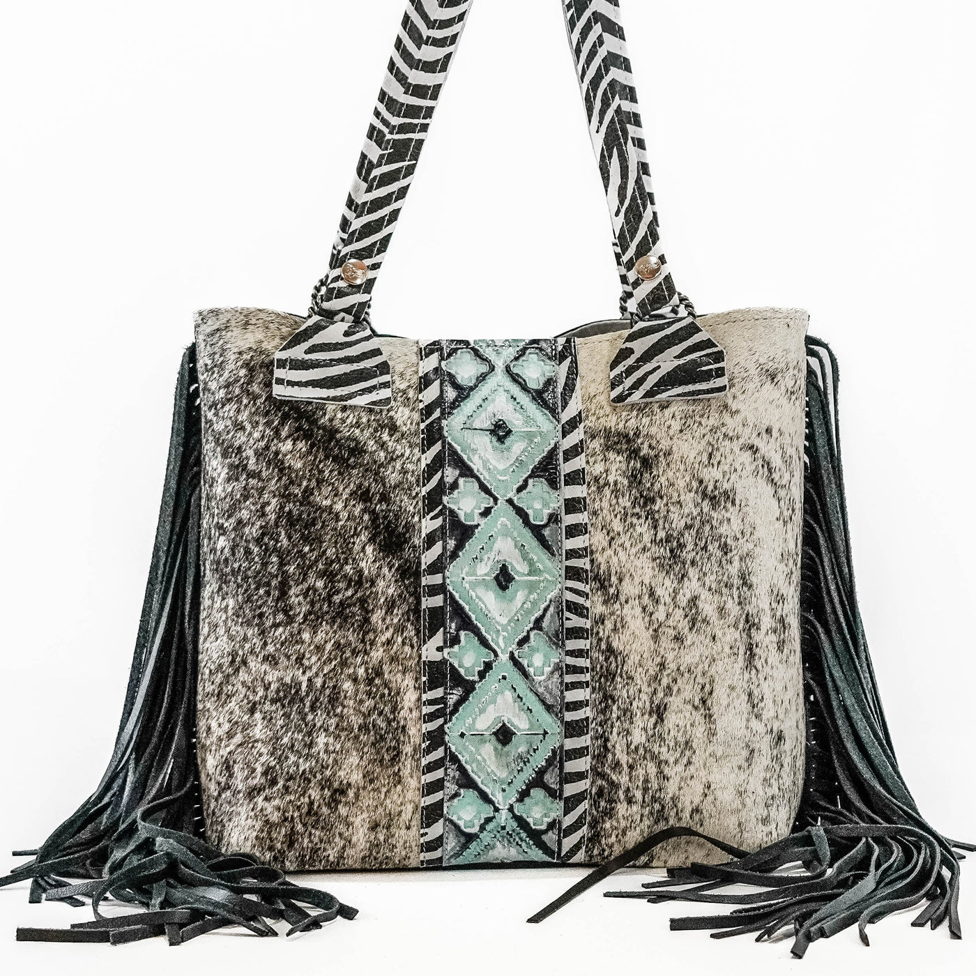 Taylor - Light Brindle w/ Iceland Navajo & Zebra Leather-Taylor-Western-Cowhide-Bags-Handmade-Products-Gifts-Dancing Cactus Designs