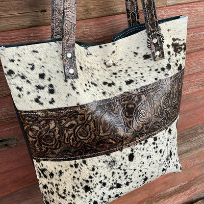 Trisha - B&W Speckle w/ Deadwood Roses-Trisha-Western-Cowhide-Bags-Handmade-Products-Gifts-Dancing Cactus Designs