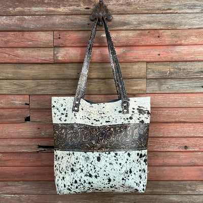 Trisha - B&W Speckle w/ Deadwood Roses-Trisha-Western-Cowhide-Bags-Handmade-Products-Gifts-Dancing Cactus Designs