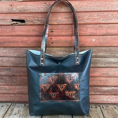 Trisha - B&W Speckle w/ Fire Skulls-Trisha-Western-Cowhide-Bags-Handmade-Products-Gifts-Dancing Cactus Designs