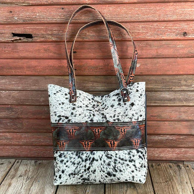 Trisha - B&W Speckle w/ Fire Skulls-Trisha-Western-Cowhide-Bags-Handmade-Products-Gifts-Dancing Cactus Designs